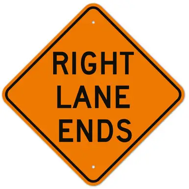 MUTCD Right Lane Ends W9-1R Orange Sign