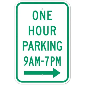 MODS-72157 MUTCD One Hour Parking Specify Times Right Arrow R7-5 Sign - Image 1
