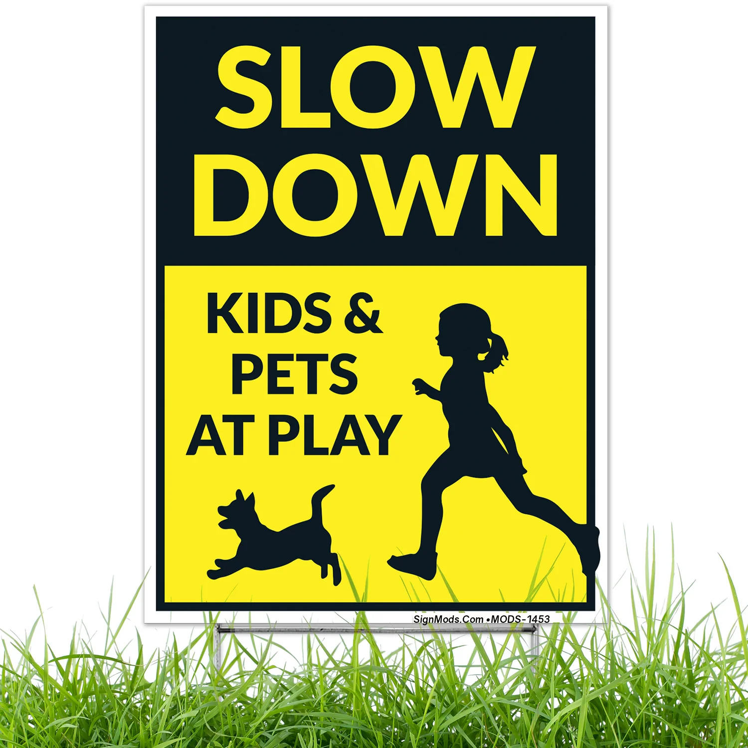 Slow Down Kids and Pets At Play With Graphics Sign Slow Down Kids and Pets At Play With Graphics Sign