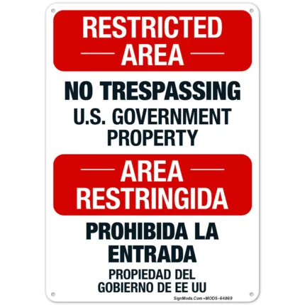 No Trespassing US Government Property Bilingual Sign