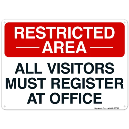 Register Area All Visitors Register At Office Sign
