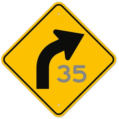 MUTCD Right Combination Curve Advisory Speed W1-2aR Sign