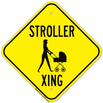 Stroller Crossing With Graphic Sign