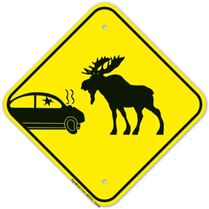 Car Crash And Moose Graphic Sign