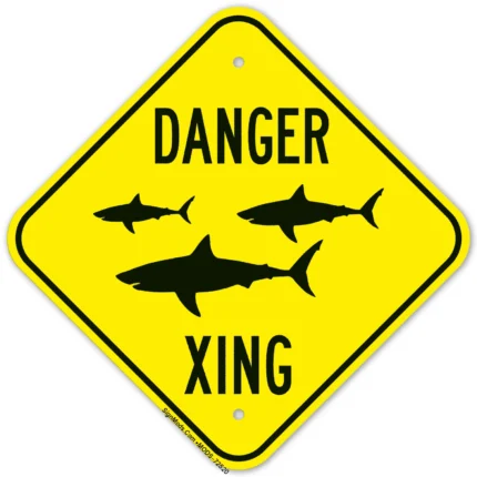 Danger Crossing With Sharks Crossing Graphic Sign