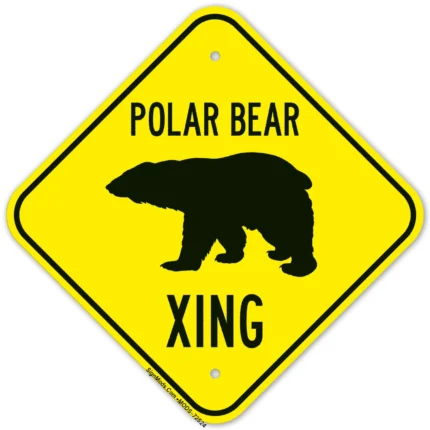 Polar Bear Crossing With Graphic Sign