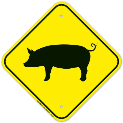 Pig Crossing With Graphic Sign