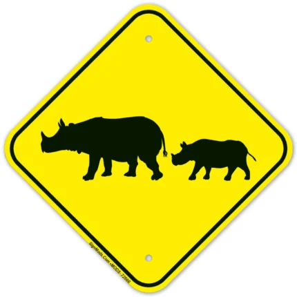 Rhinoceros With Calf Crossing Sign
