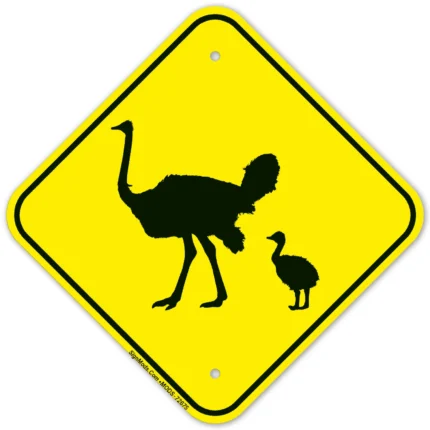 Ostrich With Chick Crossing Sign