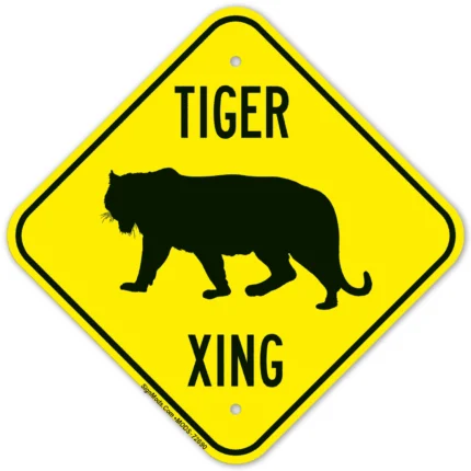 Tiger Crossing With With Graphic Sign