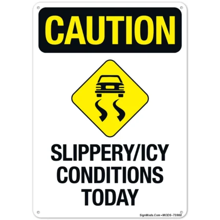 Caution Slippery Icy Conditions Today Sign