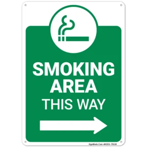 Smoking Area This Way With Right Arrow Sign