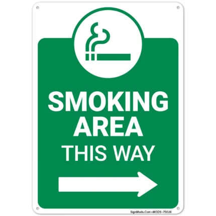 Smoking Area This Way With Right Arrow Sign
