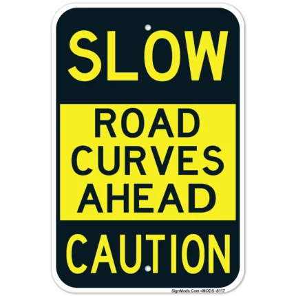 Road Curves Ahead Caution With Slow Symbol Sign