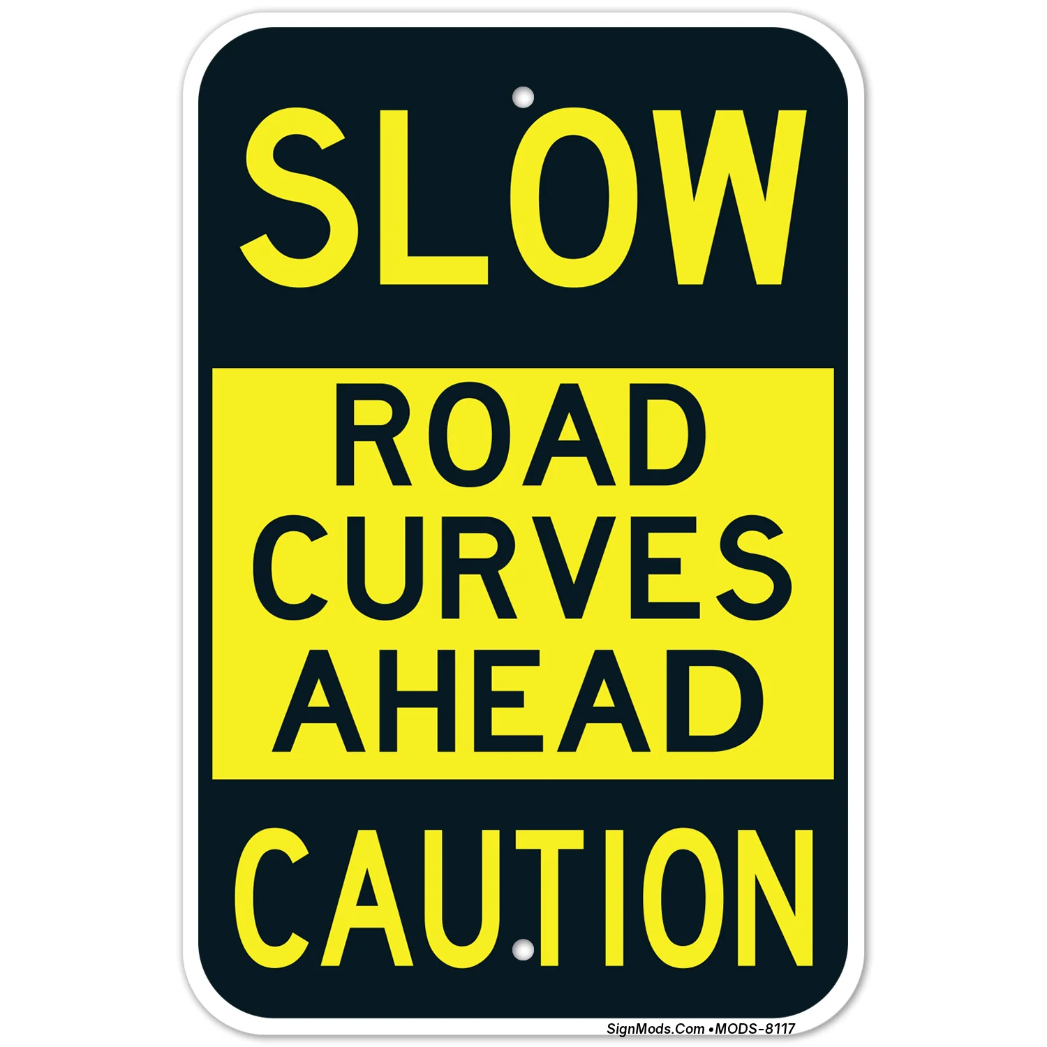 Road Curves Ahead Caution With Slow Symbol Sign Road Curves Ahead Caution With Slow Symbol Sign